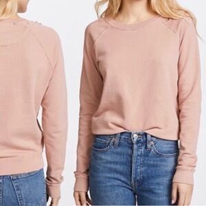 AMO Distressed Cut Out Sweatshirt Pullover Top‎ XS Peach Pink Cotton USA